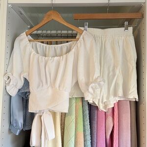 White Ruffled Top and Shorts Set